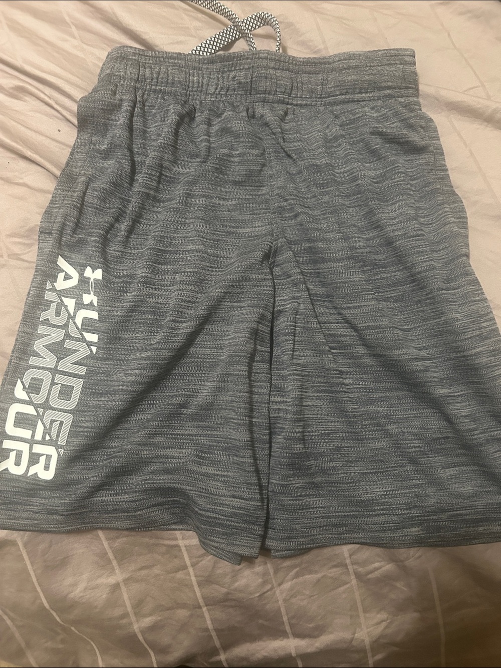 Under Armour boy’s Heather Gray Athletic Shorts with Side Logo